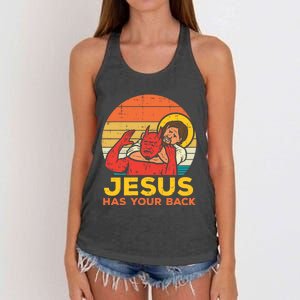 Retro Christian Jesus Has Your Back Jiu Jitsu Women's Knotted Racerback Tank