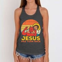 Retro Christian Jesus Has Your Back Jiu Jitsu Women's Knotted Racerback Tank