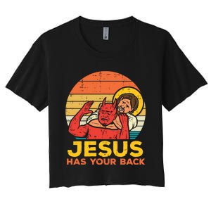 Retro Christian Jesus Has Your Back Jiu Jitsu Women's Crop Top Tee