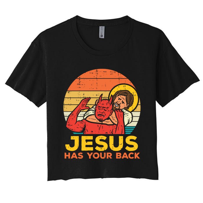 Retro Christian Jesus Has Your Back Jiu Jitsu Women's Crop Top Tee