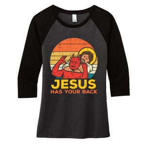 Retro Christian Jesus Has Your Back Jiu Jitsu Women's Tri-Blend 3/4-Sleeve Raglan Shirt