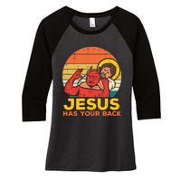 Retro Christian Jesus Has Your Back Jiu Jitsu Women's Tri-Blend 3/4-Sleeve Raglan Shirt