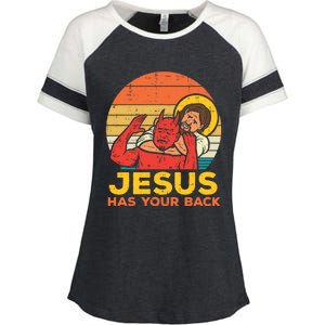 Retro Christian Jesus Has Your Back Jiu Jitsu Enza Ladies Jersey Colorblock Tee