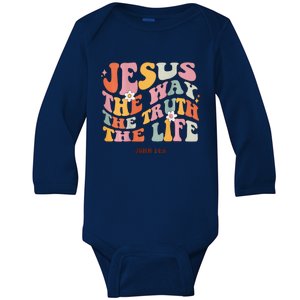 Retro Christian Jesus The Way Truth Life Bible Verse Groovy Baby Long Sleeve Bodysuit