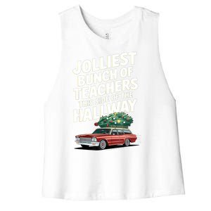 Retro Christmas Jolliest Bunch Of Teachers This Side Of The Hallway Xmas Gift Women's Racerback Cropped Tank