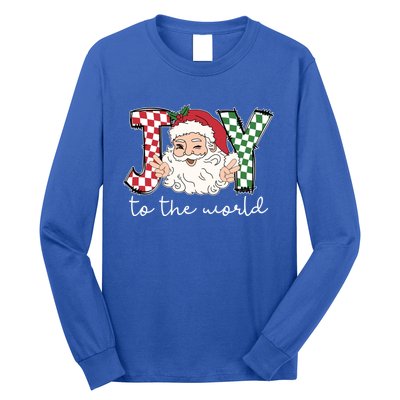 Retro Christmas Joy To The World Santa Claus Xmas Vibes Gift Long Sleeve Shirt