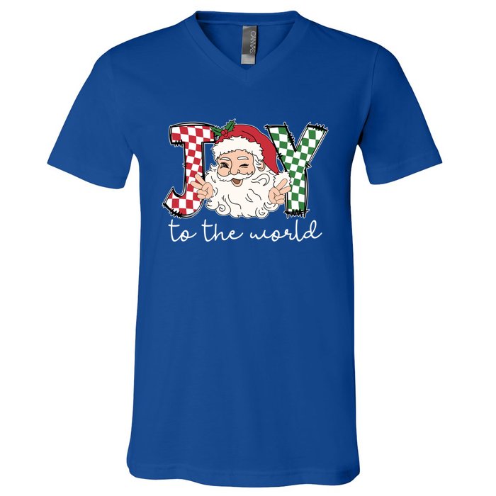 Retro Christmas Joy To The World Santa Claus Xmas Vibes Gift V-Neck T-Shirt