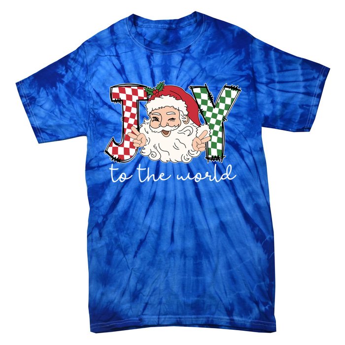 Retro Christmas Joy To The World Santa Claus Xmas Vibes Gift Tie-Dye T-Shirt