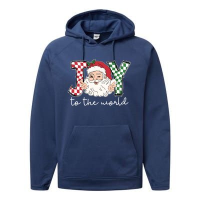 Retro Christmas Joy To The World Santa Claus Xmas Vibes Gift Performance Fleece Hoodie