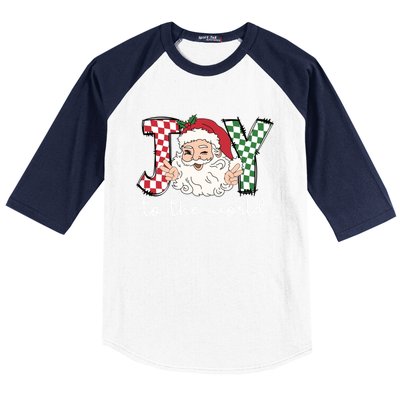 Retro Christmas Joy To The World Santa Claus Xmas Vibes Gift Baseball Sleeve Shirt