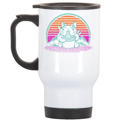 Ra Cat Japanese Kitten Retro Vintage Sunset Retrowave Stainless Steel Travel Mug