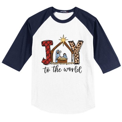 Retro Christmas Joy To The World Baseball Sleeve Shirt