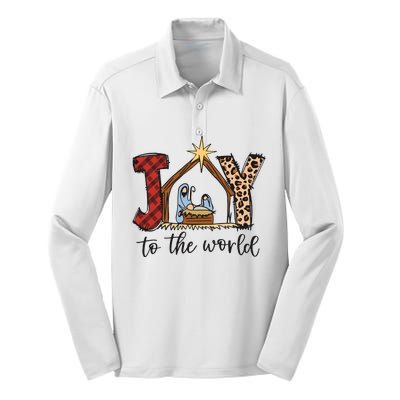 Retro Christmas Joy To The World Silk Touch Performance Long Sleeve Polo