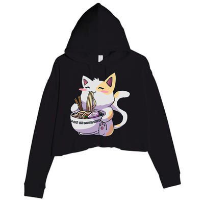 Ramen Cat Kawaii Anime Japanese Kawaii Neko Crop Fleece Hoodie