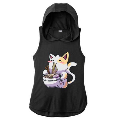 Ramen Cat Kawaii Anime Japanese Kawaii Neko Ladies PosiCharge Tri-Blend Wicking Draft Hoodie Tank