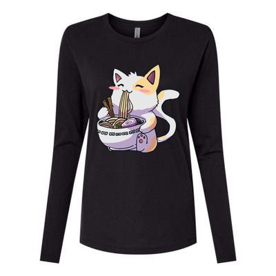 Ramen Cat Kawaii Anime Japanese Kawaii Neko Womens Cotton Relaxed Long Sleeve T-Shirt