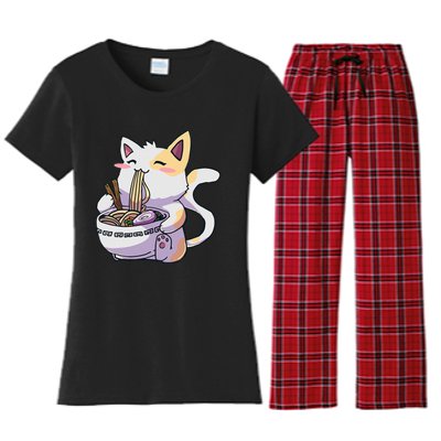 Ramen Cat Kawaii Anime Japanese Kawaii Neko Women's Flannel Pajama Set