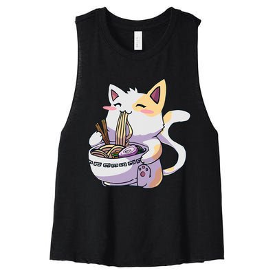 Ramen Cat Kawaii Anime Japanese Kawaii Neko Women's Racerback Cropped Tank