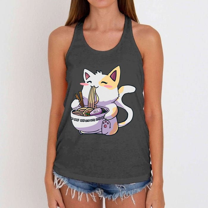 Ramen Cat Kawaii Anime Japanese Kawaii Neko Women's Knotted Racerback Tank