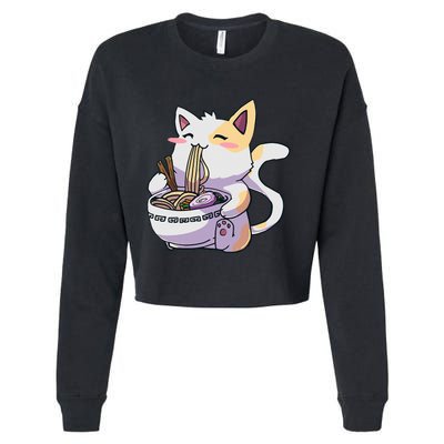 Ramen Cat Kawaii Anime Japanese Kawaii Neko Cropped Pullover Crew