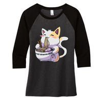 Ramen Cat Kawaii Anime Japanese Kawaii Neko Women's Tri-Blend 3/4-Sleeve Raglan Shirt