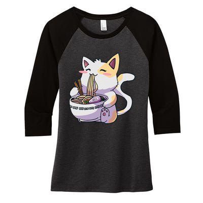 Ramen Cat Kawaii Anime Japanese Kawaii Neko Women's Tri-Blend 3/4-Sleeve Raglan Shirt