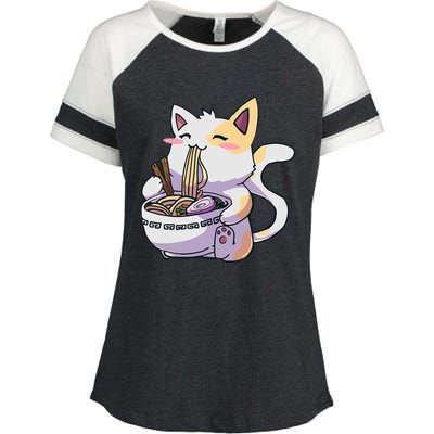 Ramen Cat Kawaii Anime Japanese Kawaii Neko Enza Ladies Jersey Colorblock Tee