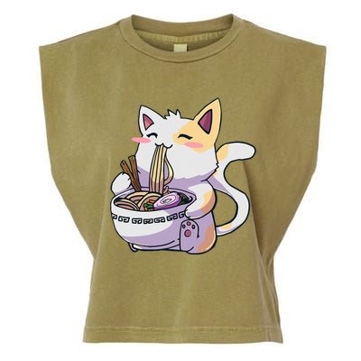 Ramen Cat Kawaii Anime Japanese Kawaii Neko Garment-Dyed Women's Muscle Tee