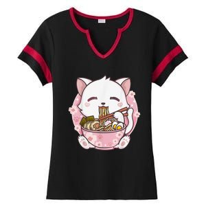 Ra Cat Kawaii Anime Japanese Food Girls Official Teenager  Ladies Halftime Notch Neck Tee