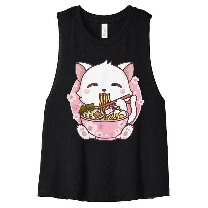 Ra Cat Kawaii Anime Japanese Food Girls Official Teenager  Women's Racerback Cropped Tank