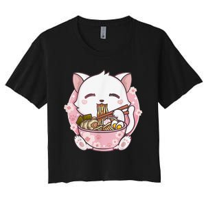 Ra Cat Kawaii Anime Japanese Food Girls Official Teenager  Women's Crop Top Tee