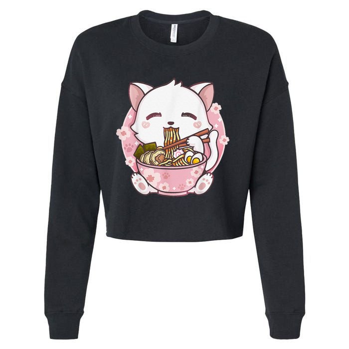 Ra Cat Kawaii Anime Japanese Food Girls Official Teenager  Cropped Pullover Crew