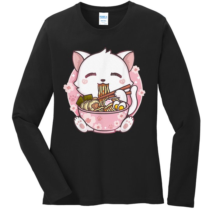 Ra Cat Kawaii Anime Japanese Food Girls Official Teenager  Ladies Long Sleeve Shirt