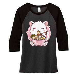 Ra Cat Kawaii Anime Japanese Food Girls Official Teenager  Women's Tri-Blend 3/4-Sleeve Raglan Shirt