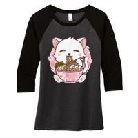 Ra Cat Kawaii Anime Japanese Food Girls Official Teenager  Women's Tri-Blend 3/4-Sleeve Raglan Shirt