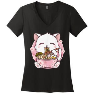 Ra Cat Kawaii Anime Japanese Food Girls Official Teenager  Women's V-Neck T-Shirt