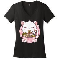 Ra Cat Kawaii Anime Japanese Food Girls Official Teenager  Women's V-Neck T-Shirt