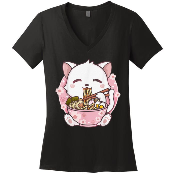 Ra Cat Kawaii Anime Japanese Food Girls Official Teenager  Women's V-Neck T-Shirt