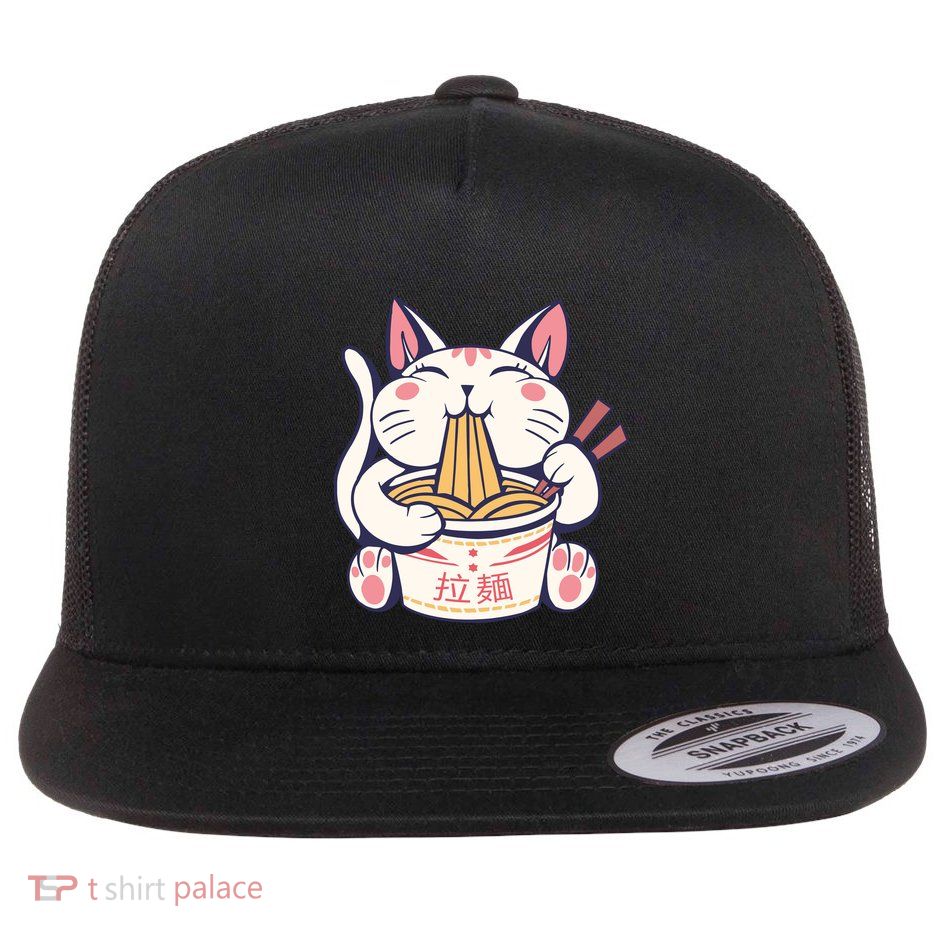 Ramen Cat Kawaii Anime Japanese Kawaii Neko Flatbill Hat