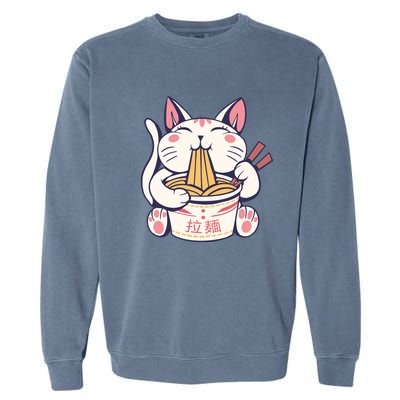 Ramen Cat Kawaii Anime Japanese Kawaii Neko Garment-Dyed Sweatshirt