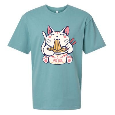 Ramen Cat Kawaii Anime Japanese Kawaii Neko Sueded Cloud Jersey T-Shirt