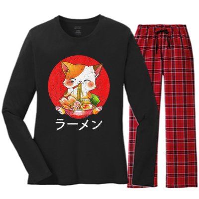 Ra Cat Kawaii Neko Anime Otaku Gifts  Women's Long Sleeve Flannel Pajama Set 