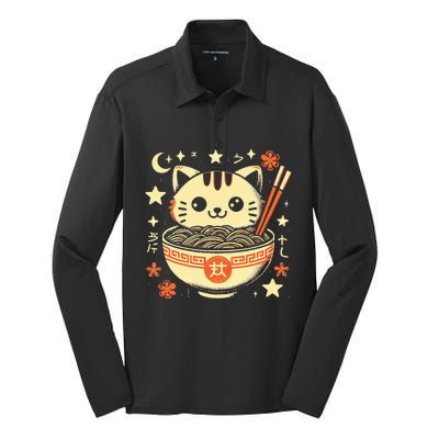 Ra Cat Kawaii Neko Japanese Noodles Aesthetic Otaku Lover Silk Touch Performance Long Sleeve Polo