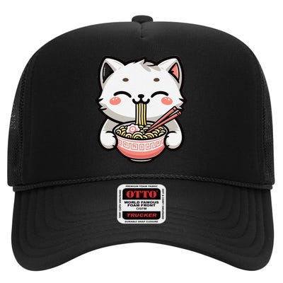 Ramen Cat Kitten Kawaii Japanese Neko Anime High Crown Mesh Back Trucker Hat