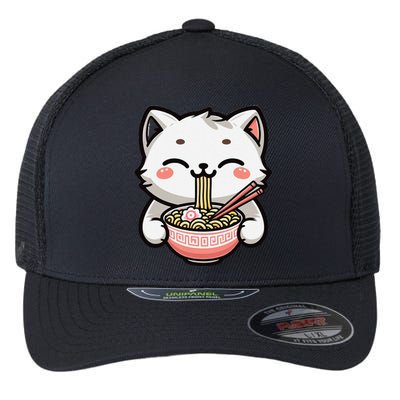 Ramen Cat Kitten Kawaii Japanese Neko Anime Flexfit Unipanel Trucker Cap