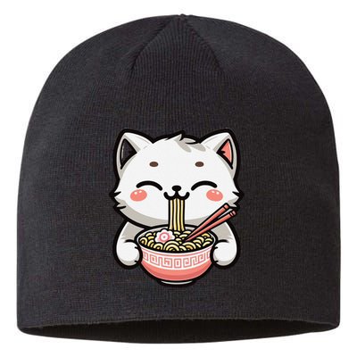 Ramen Cat Kitten Kawaii Japanese Neko Anime Sustainable Beanie