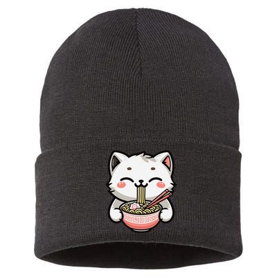 Ramen Cat Kitten Kawaii Japanese Neko Anime Sustainable Knit Beanie