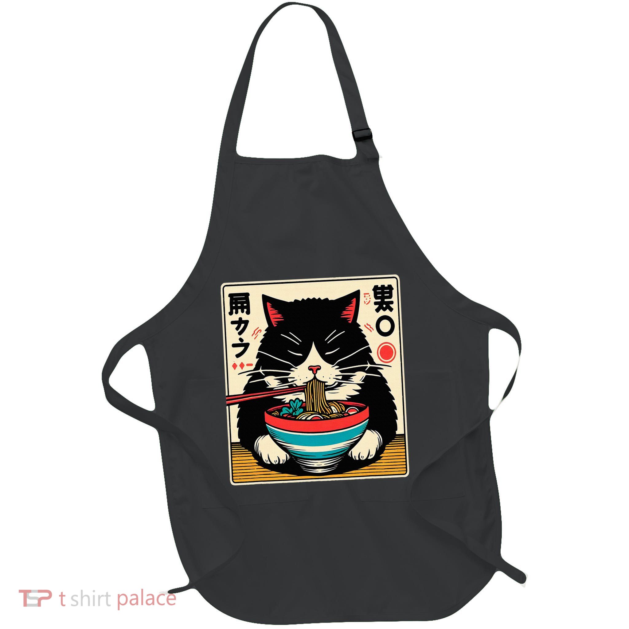 Ra Cat Kawaii Neko Japanese Noodles Aesthetic Otaku Lover Full-Length Apron With Pockets