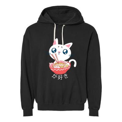Ramen Cat Kawaii Anime Japanese Kawaii Neko Garment-Dyed Fleece Hoodie