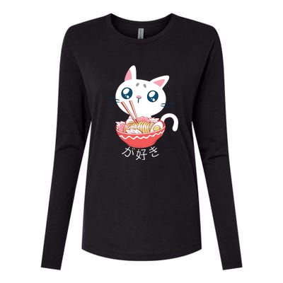 Ramen Cat Kawaii Anime Japanese Kawaii Neko Womens Cotton Relaxed Long Sleeve T-Shirt